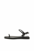 Diesel D-AMBER - Sandal in leather with metallic logo - Sandals Womens in Black
