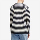 Sunspel Men's x Nigel Cabourn Long Sleeve Stripe Pocket T-Shirt in Navy/Stone White Wide Stripe