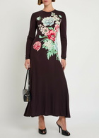 Tory Burch Floral-print Jersey-mesh Midi Dress Brown
