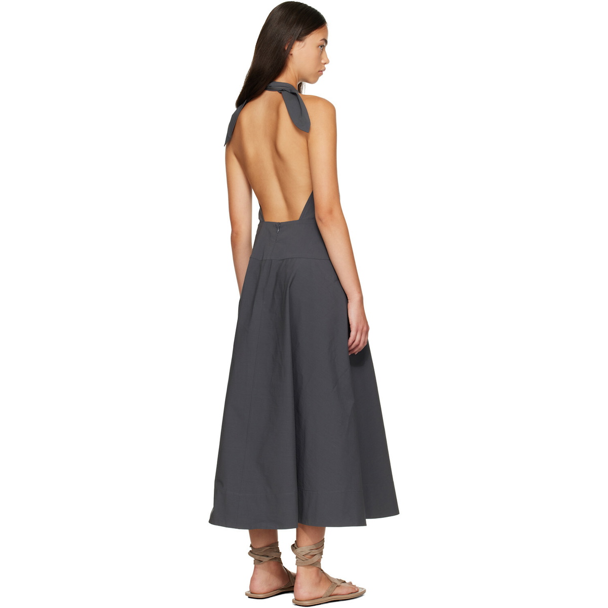 St. Agni Gray Halter Circle Hem Midi Dress