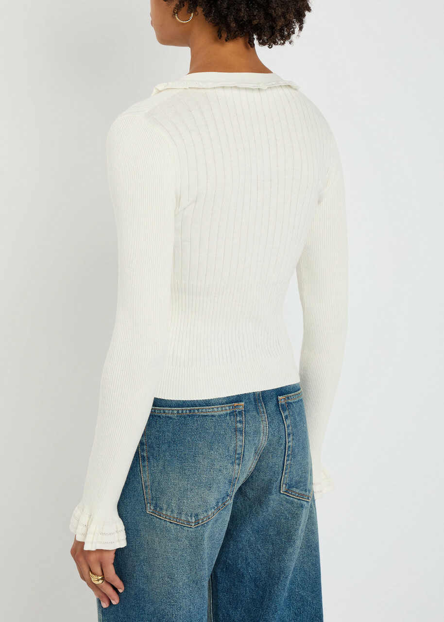 Paige Demetra Frilled Knit Cardigan White
