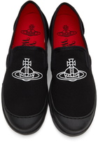 Vivienne Westwood Black Canvas Logo Simian Slip-On Sneakers