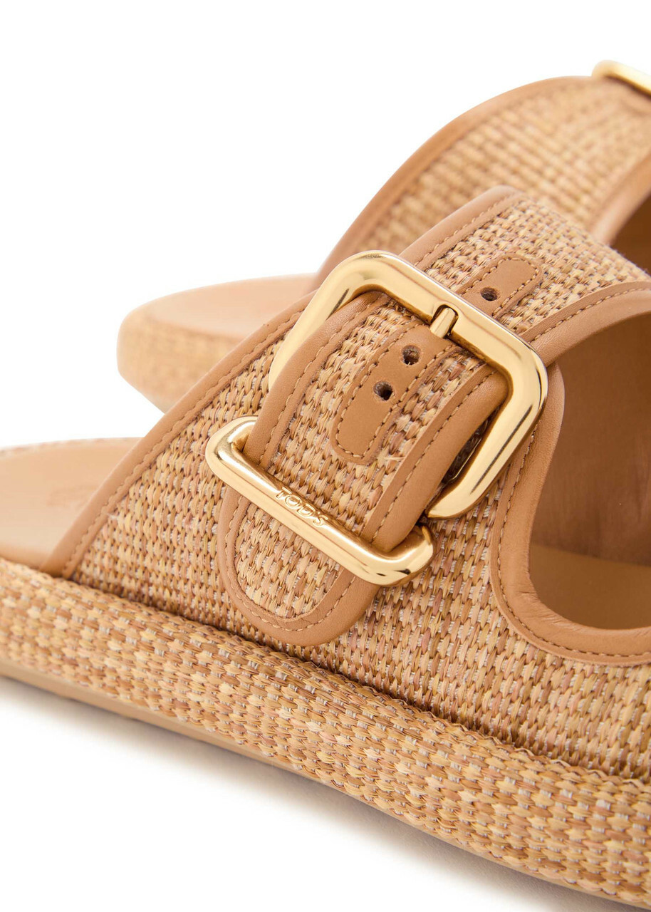 Tods Sandalo Leather-trim Raffia Sandals Brown