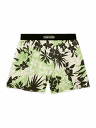 TOM FORD - Velvet-Trimmed Floral-Print Silk-Satin Boxer Shorts - Green