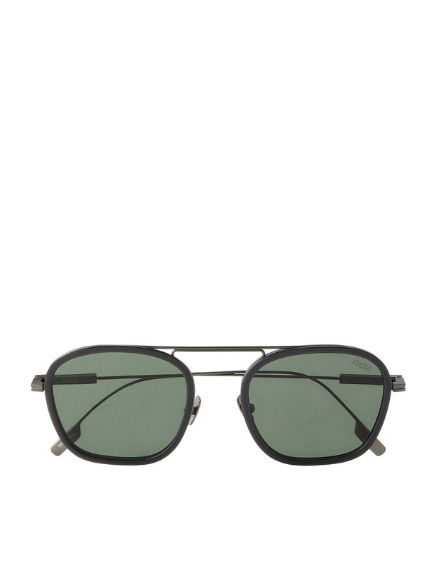 Photo: Zegna - Geometric Roun-Frame Titanium Sunglasses