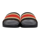 Burberry Beige and Black Wool Striped Furley Slides
