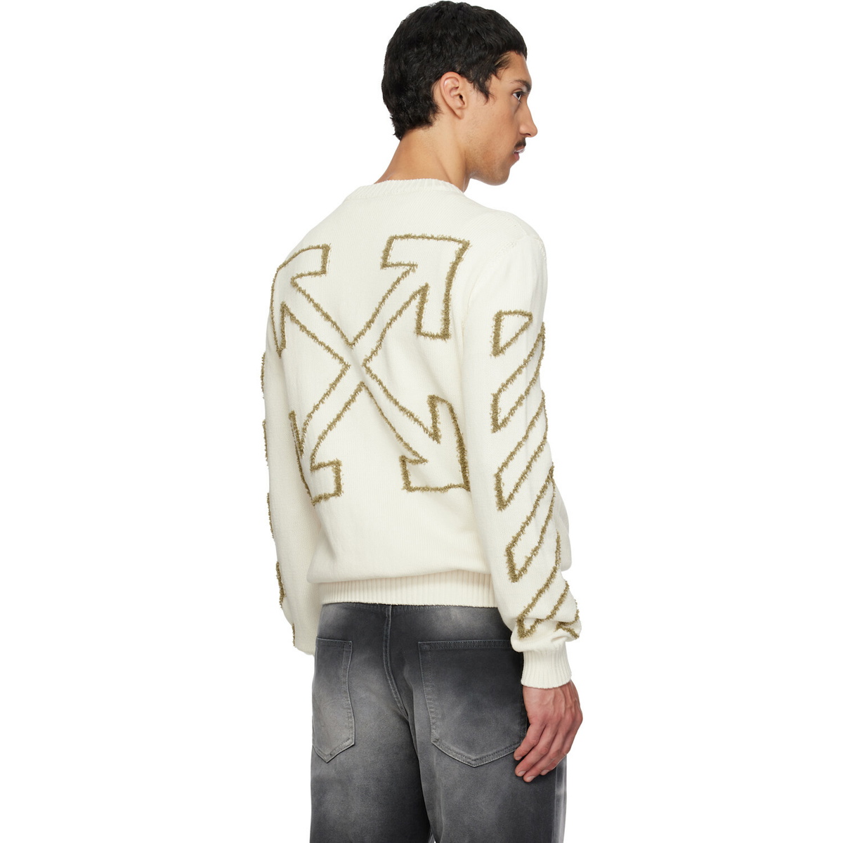 Off-White Off-White Diagonal Outline Knit Crewneck Sweater