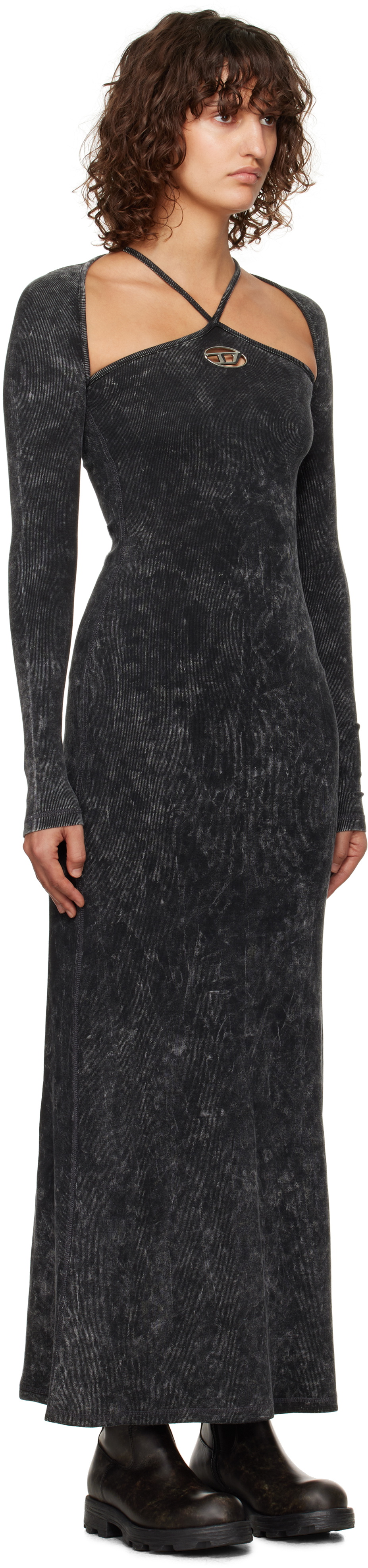【送料&関税込】Diesel M-calimera Long Dress Women's Maxi dress in distressed second-skin knit | Brown
