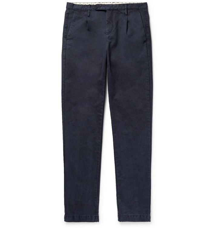 Photo: Massimo Alba - Blue Slim-Fit Pleated Cotton Trousers - Navy