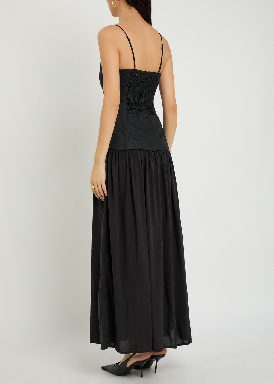 Faithfull The Brand Lenise Linen and Jersey Maxi Dress Black