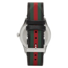 Gucci Black and Silver Striped Leather G-Timeless Watch