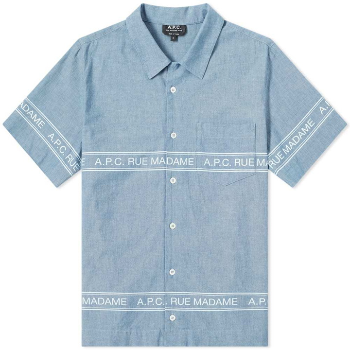 Photo: A.P.C. Short Sleeve Logo Chambray Shirt