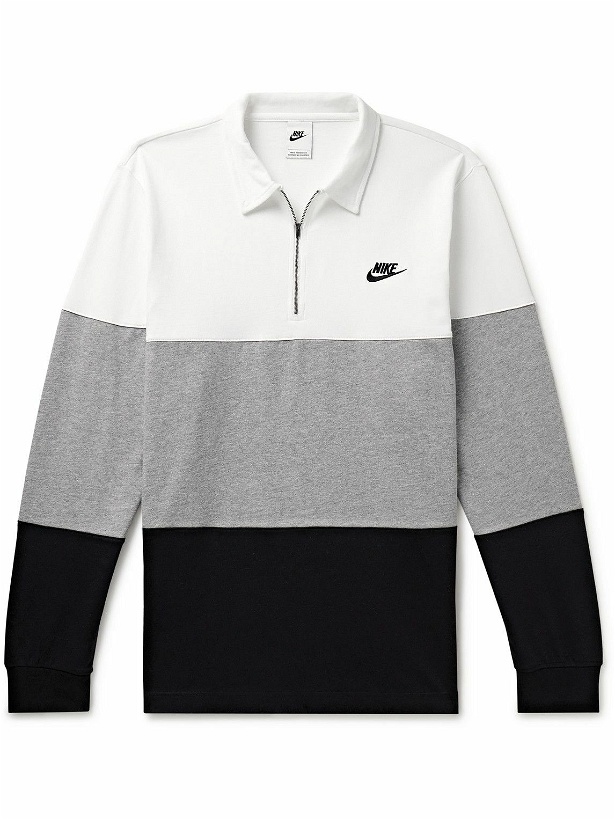 Photo: Nike - Club Logo-Embroidered Striped Cotton-Jersey Half-Zip Sweatshirt - Gray