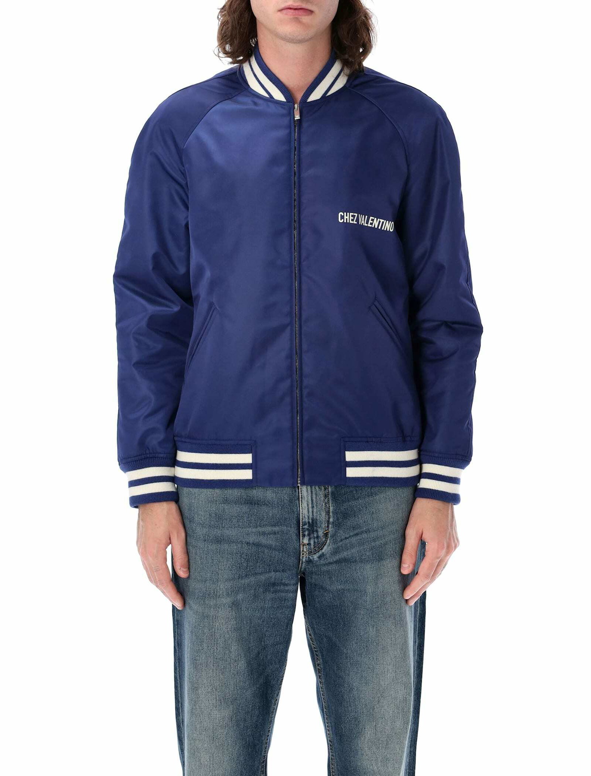Valentino Blue VLogo Bomber Jacket Valentino