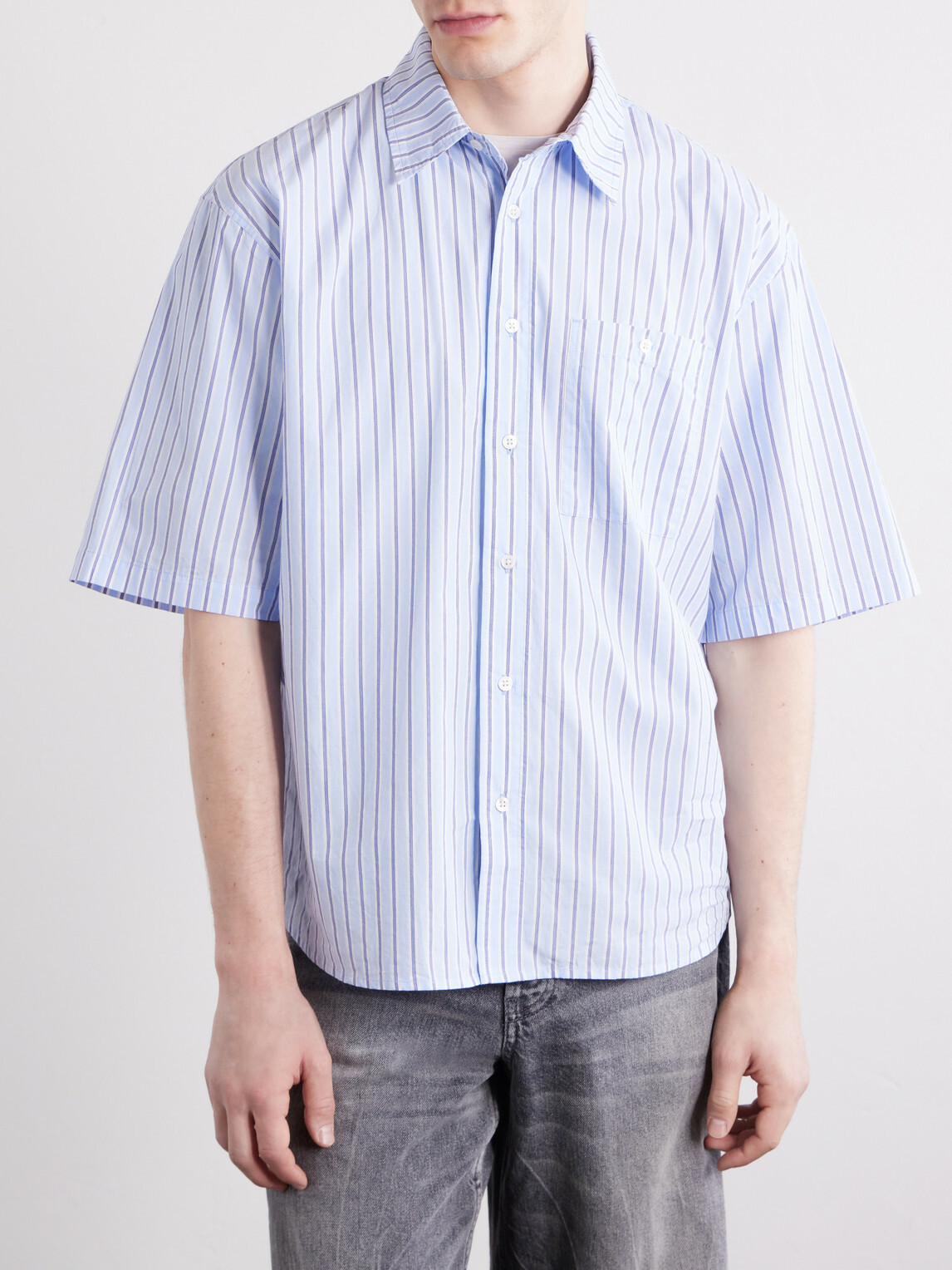 3sixteen - Striped Cotton-Poplin Shirt - Blue