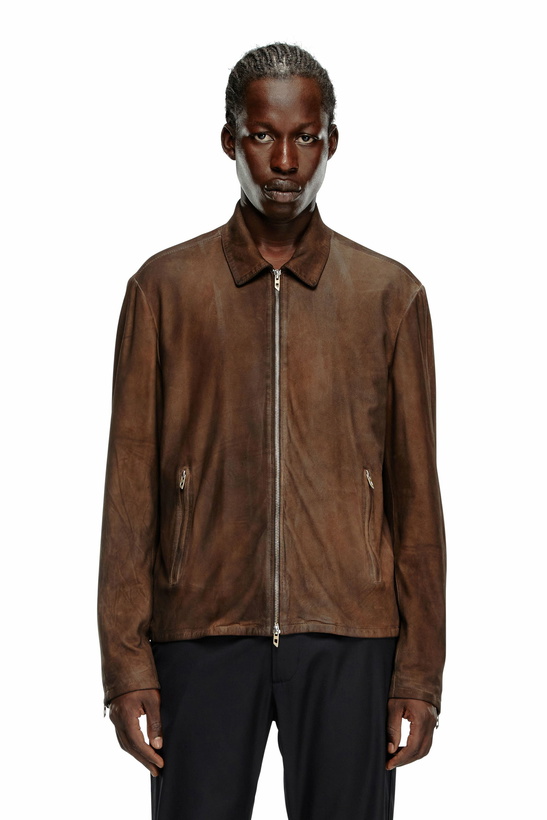 Photo: Diesel Blouson jacket in treated leather - Leather jackets Mens in Brown