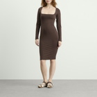 SKIMS Women's Smooth Layers Long Sleeve Midi Dress in Espresso