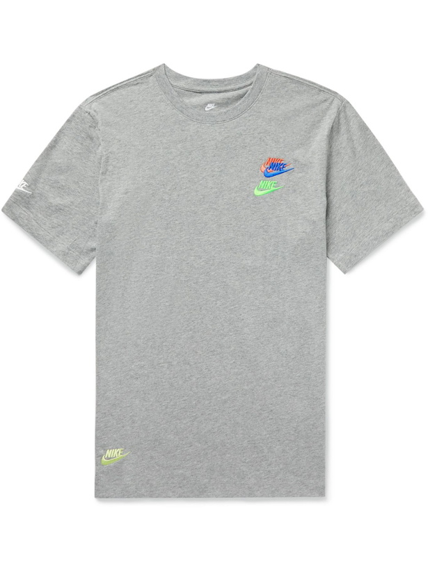 Photo: Nike - Sportswear Club Logo-Embroidered Cotton-Jersey T-Shirt - Gray