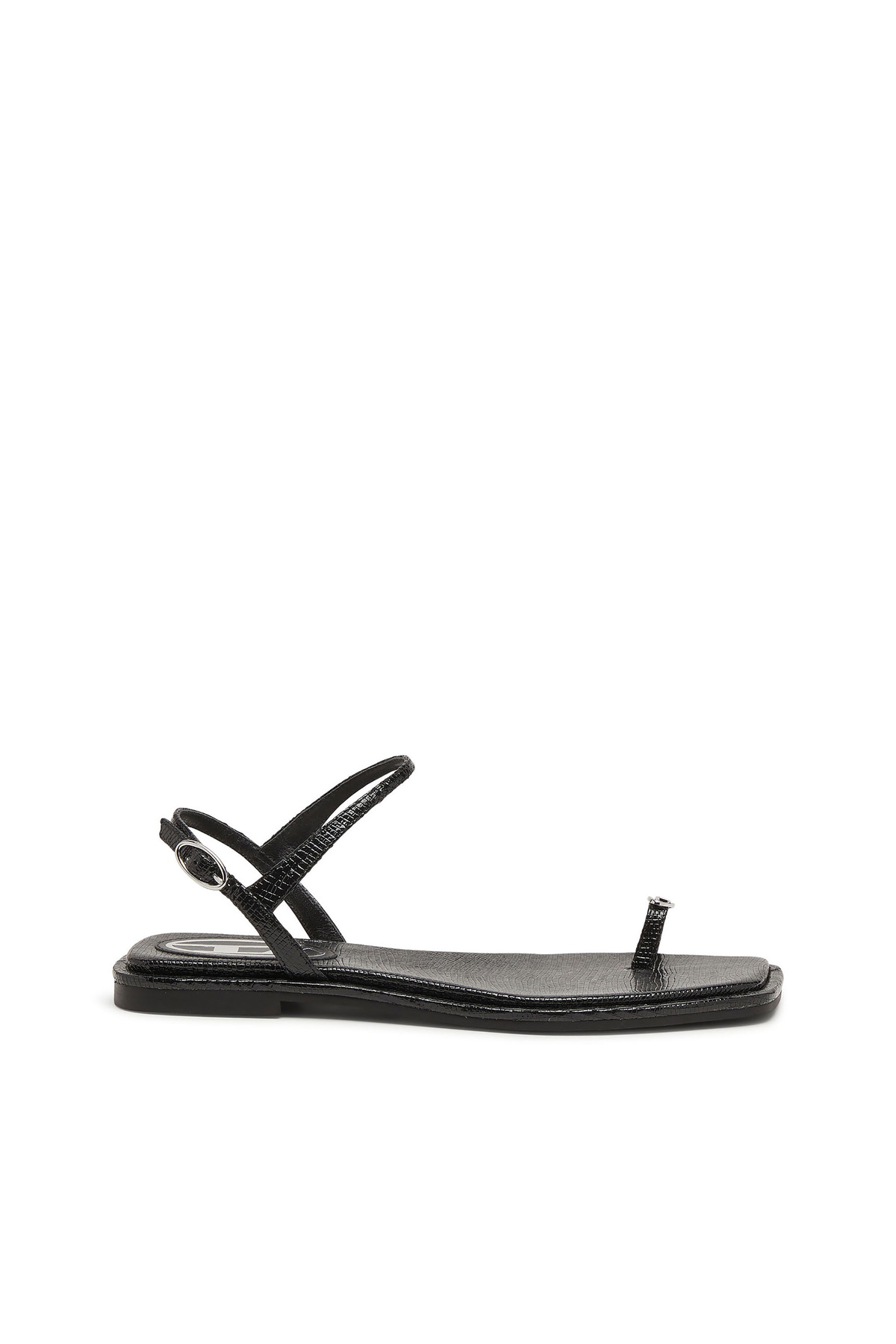 Diesel D-AMBER - Sandal in leather with metallic logo - Sandals Womens in Black