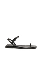 Diesel D-AMBER - Sandal in leather with metallic logo - Sandals Womens in Black