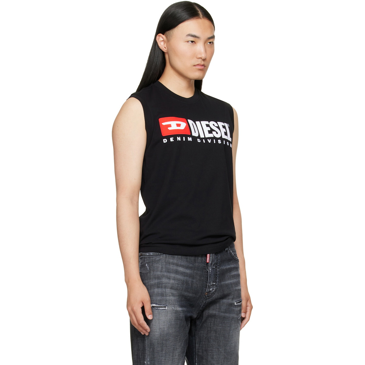 Diesel Black Chest Logo Print Tank Top