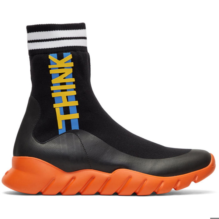 Photo: Fendi Black and Orange Sock Think Fendi High-Top Sneakers 