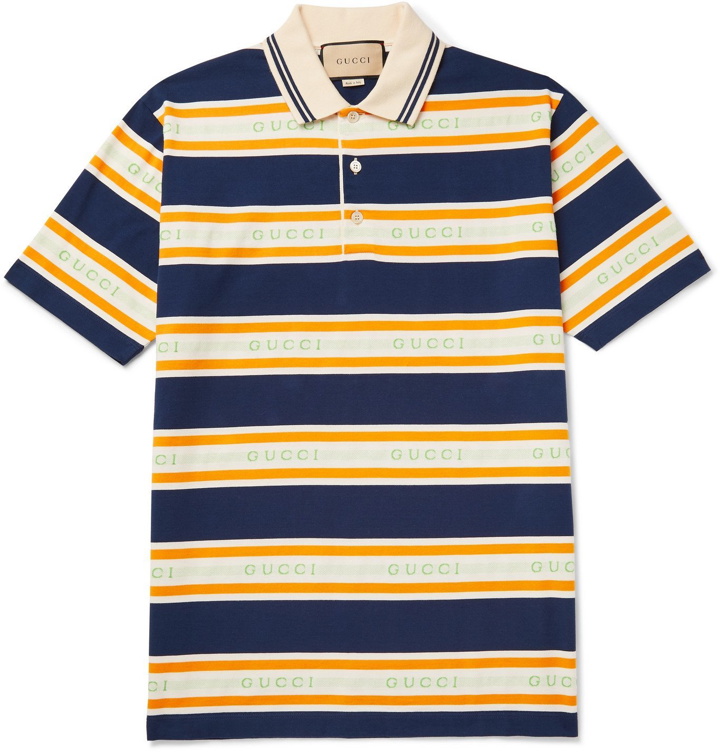 Photo: GUCCI - Striped Logo-Jacquard Cotton-Jersey Polo Shirt - Multi