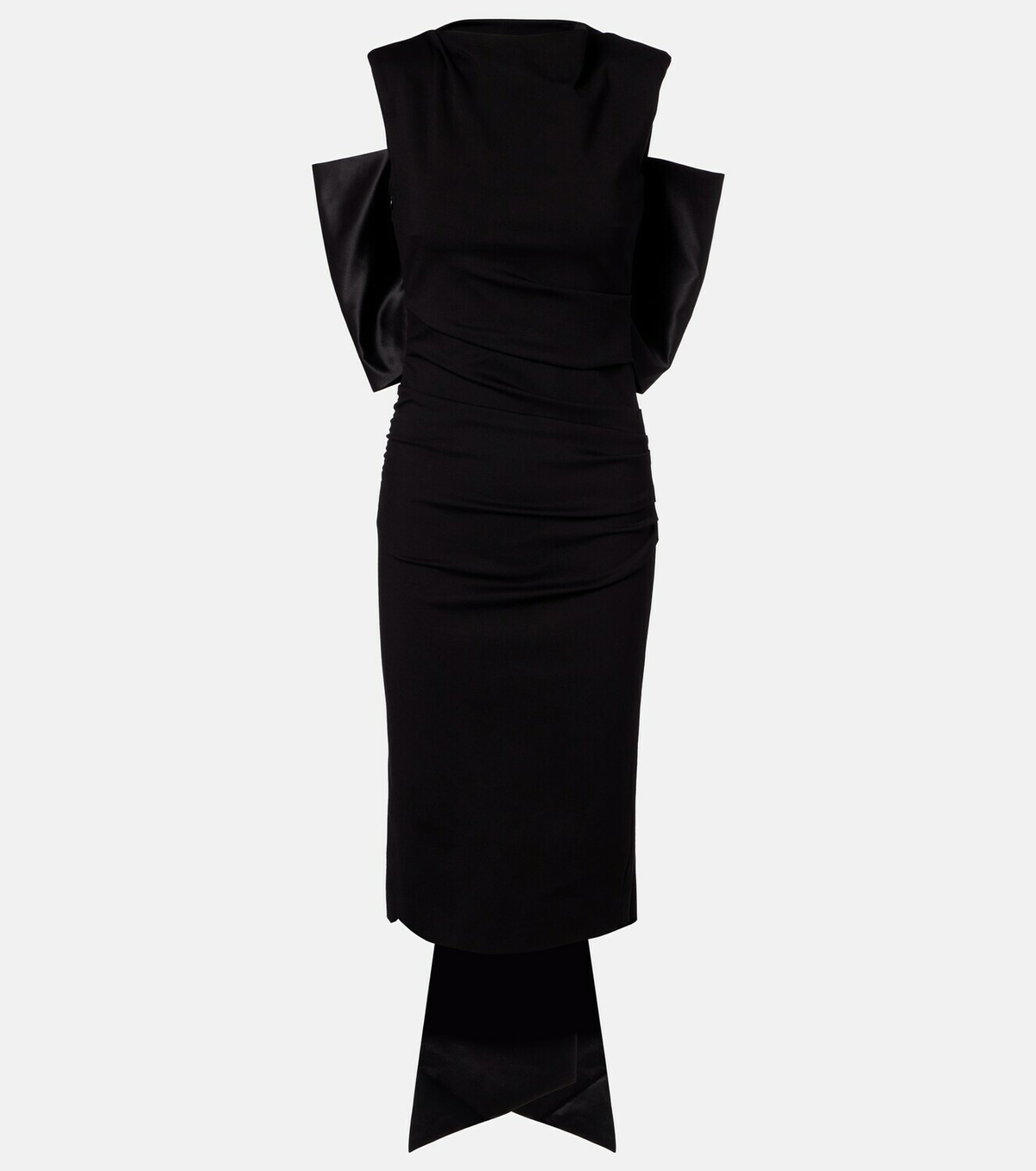 Dorothee Schumacher Bow-detail ruched satin-trimmed midi dress