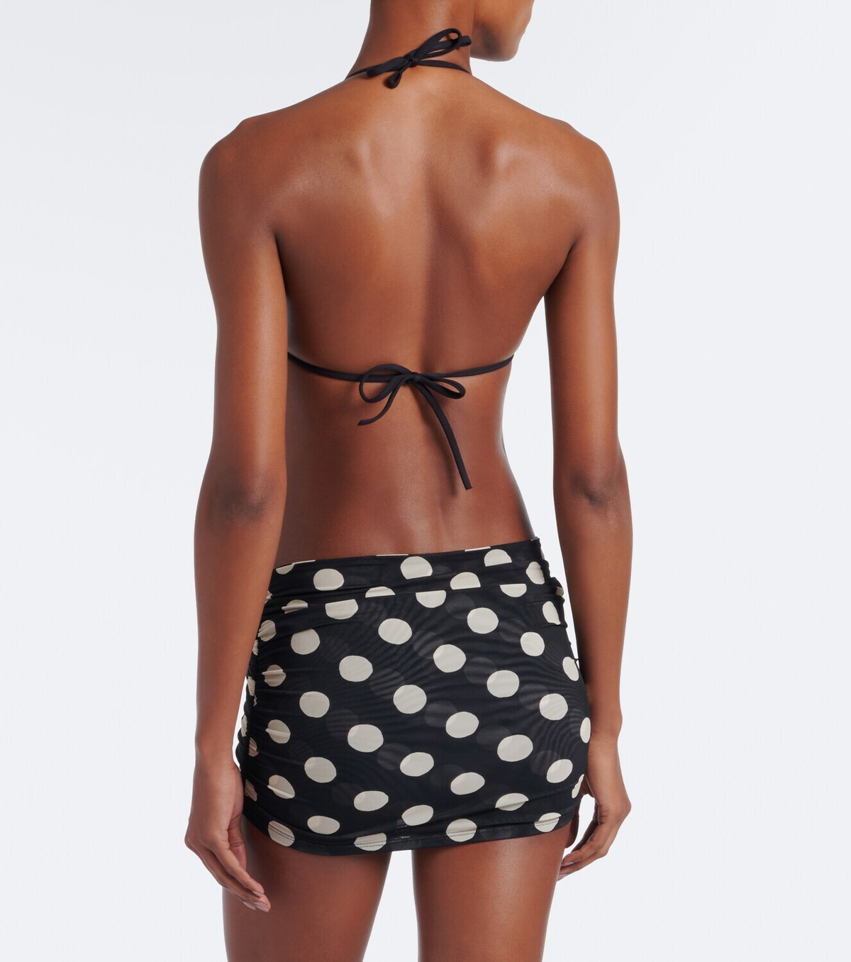 Montce Polka-dot ruched mesh miniskirt