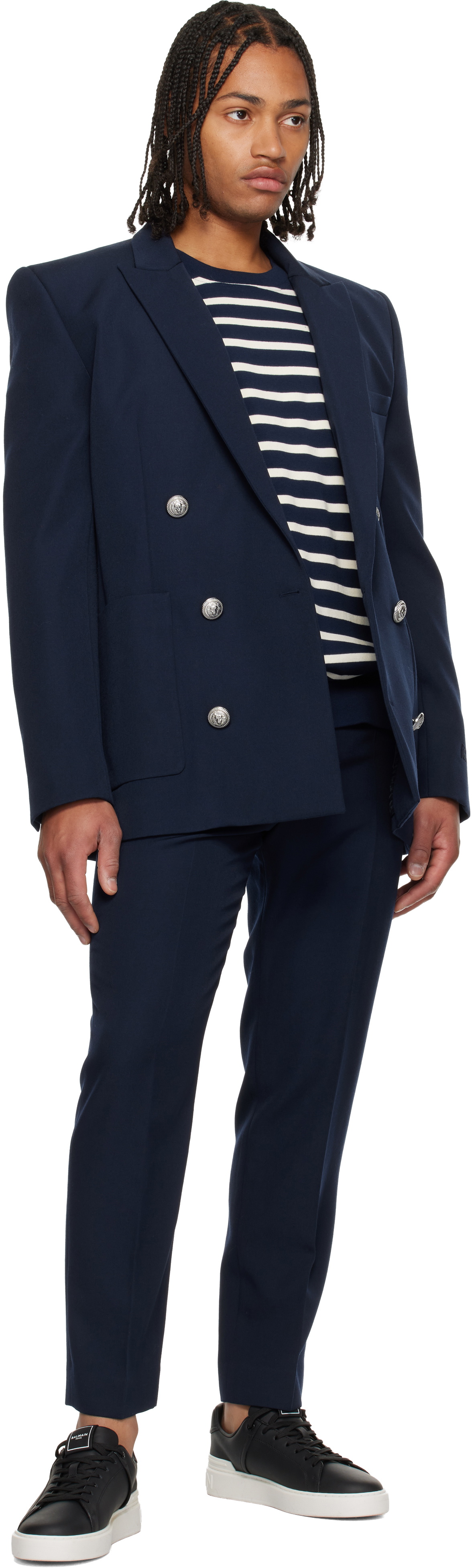 Balmain Navy Grain de Poudre Blazer