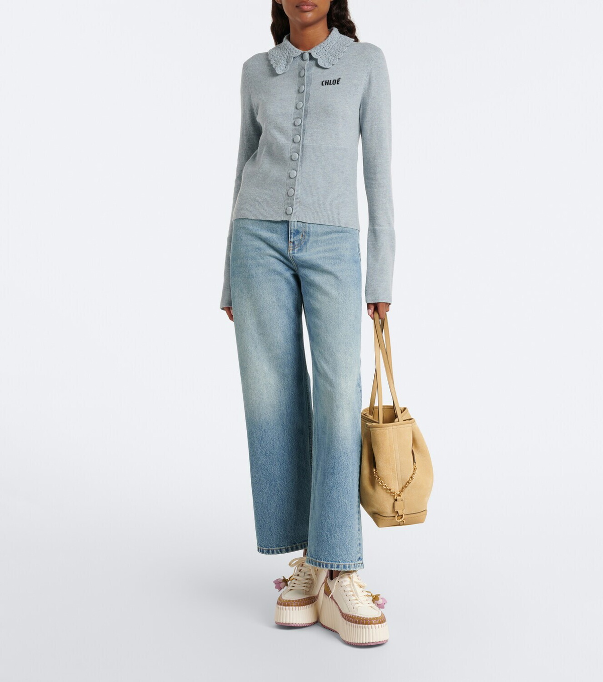 Chloé Chloé Clover leather-trimmed suede tote bag
