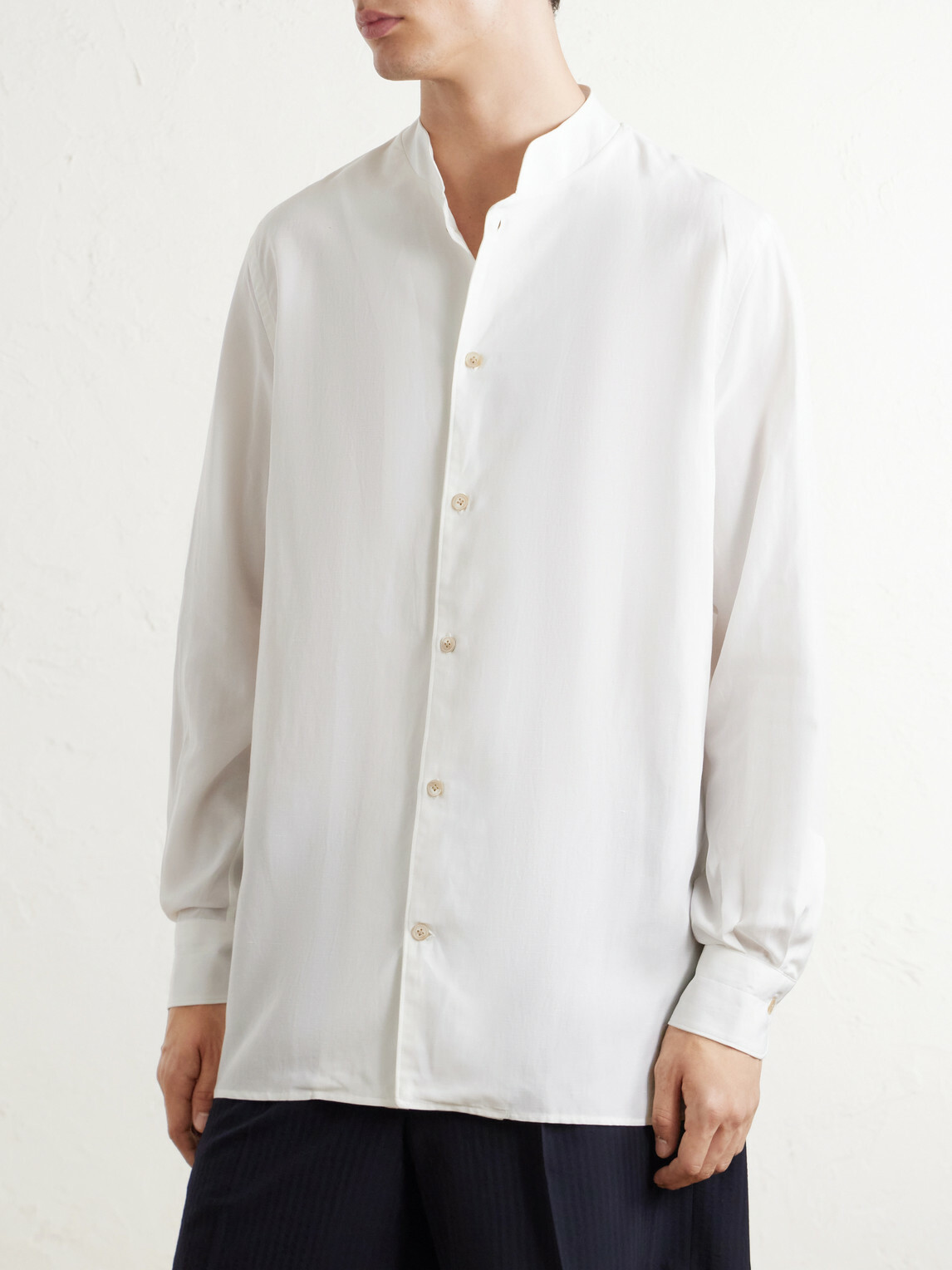 Eleventy - Nehru Lyocell, Linen and Cotton-Blend Shirt - White