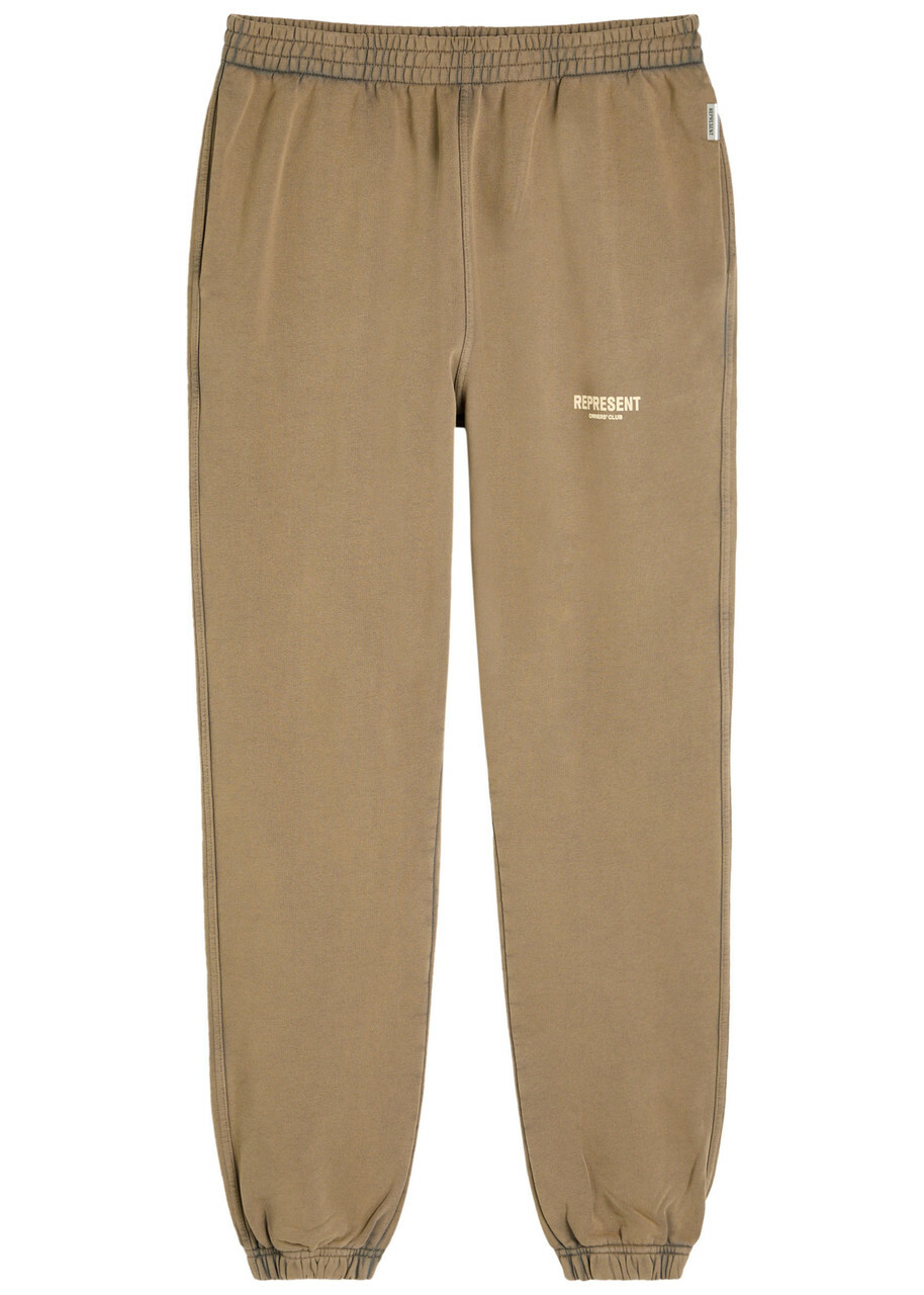 Represent Owners Club Logo-print Cotton Sweatpants Taupe