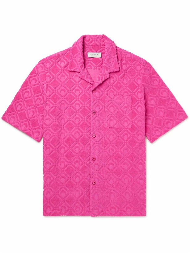 Photo: Marine Serre - Camp-Collar Cotton-Blend Terry Jacquard Shirt - Pink