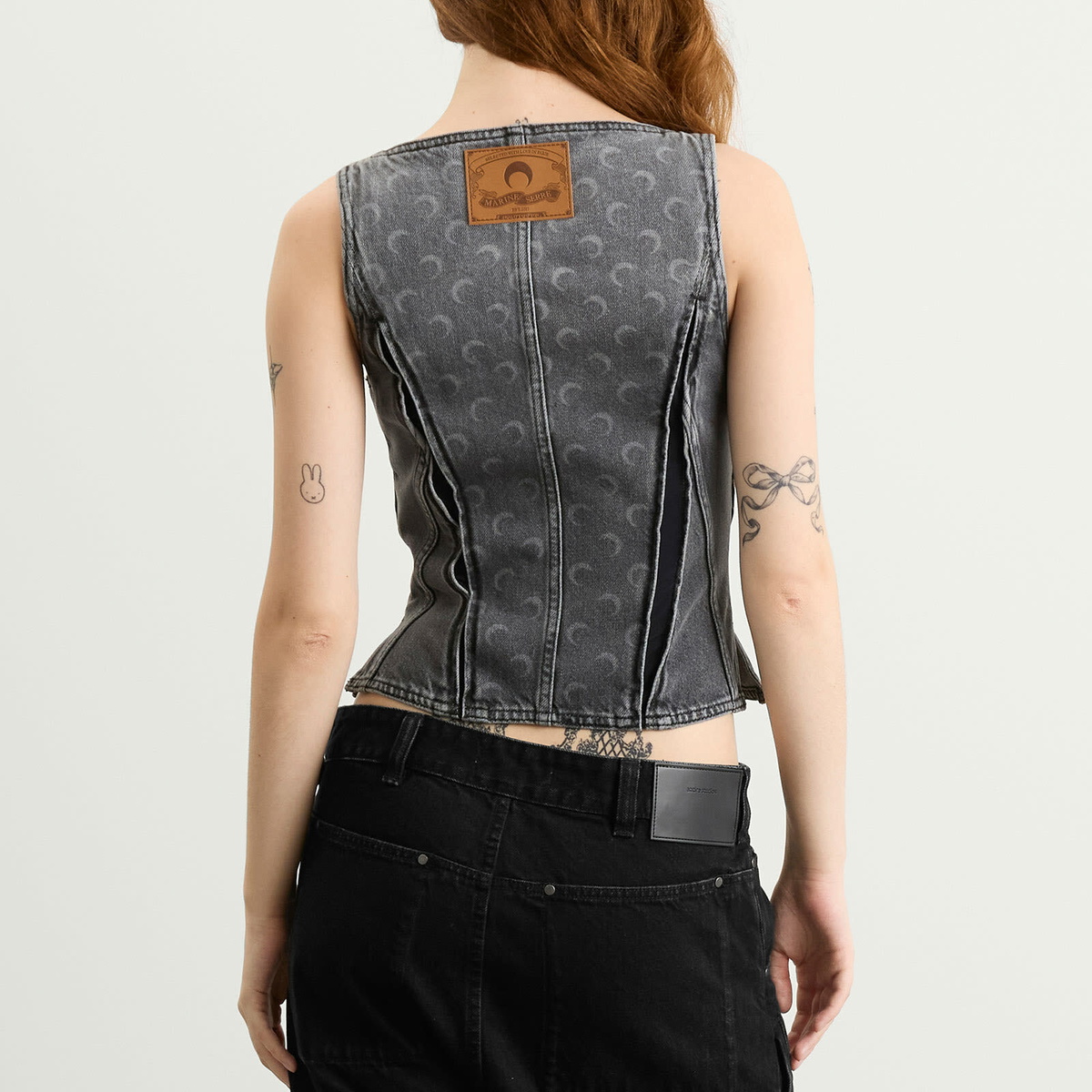 Marine Serre Women's Moon Laser Denim Bustier Top in Dark Grey