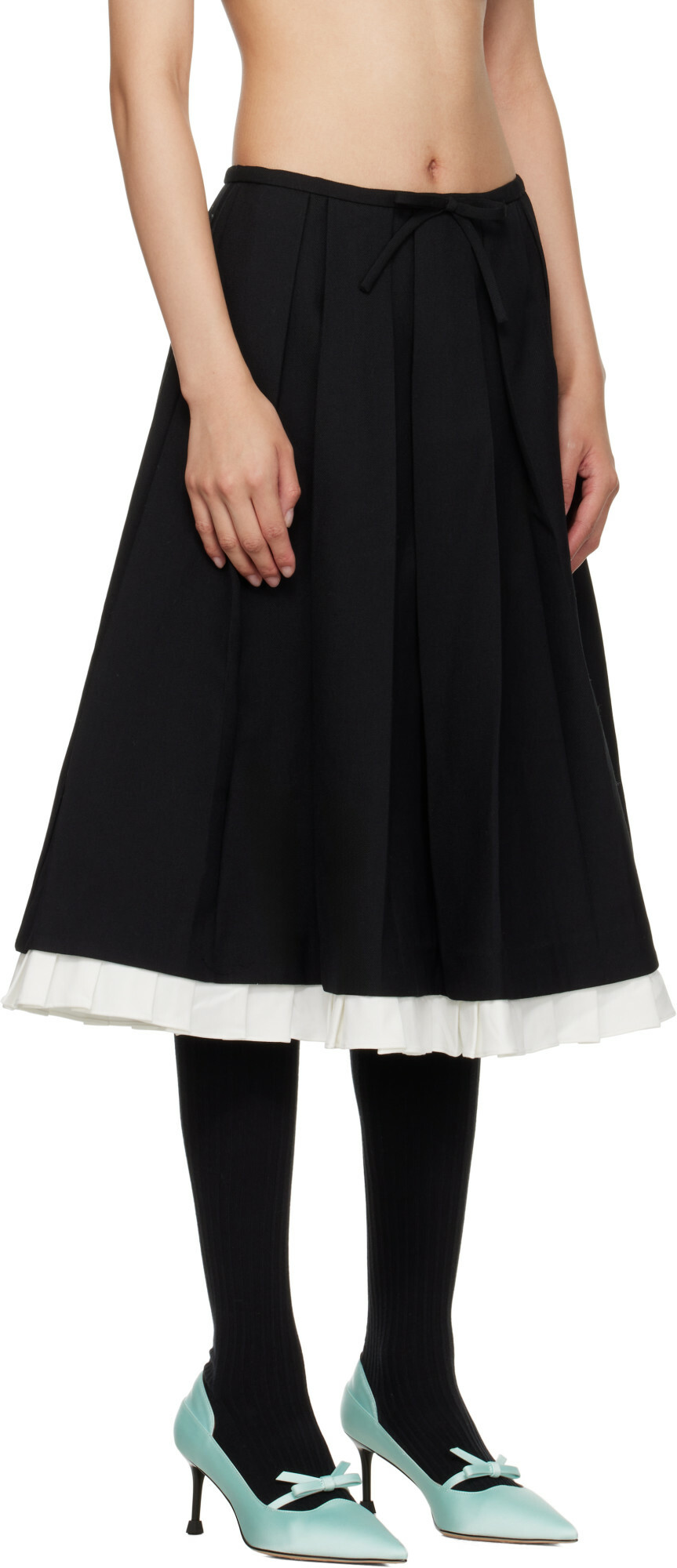 SHUSHU/TONG Black Ruffled Pleat Midi Skirt