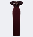 David Koma Sequined satin off-shoulder gown
