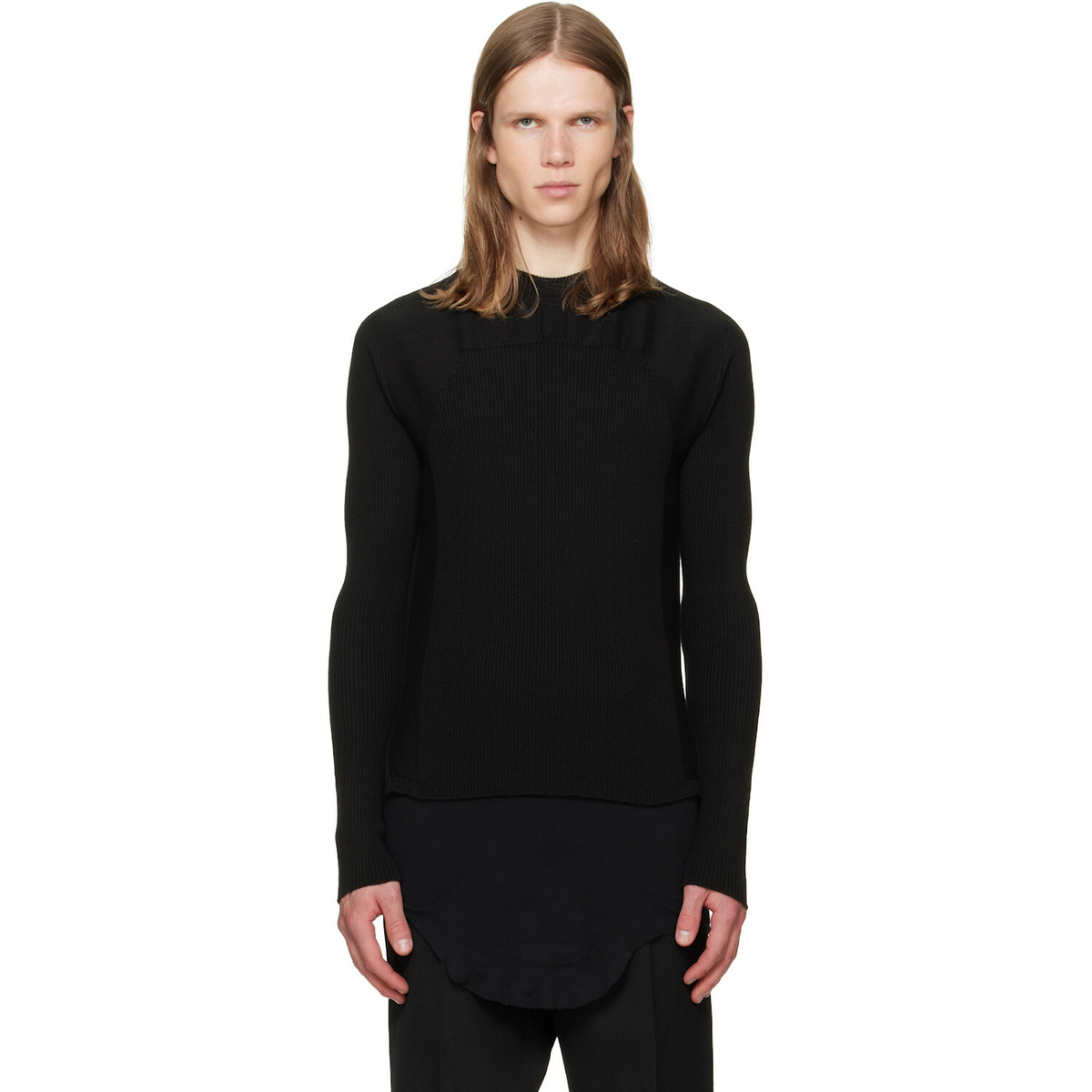 Rick Owens Black Tower Ribbed Geo Sweater