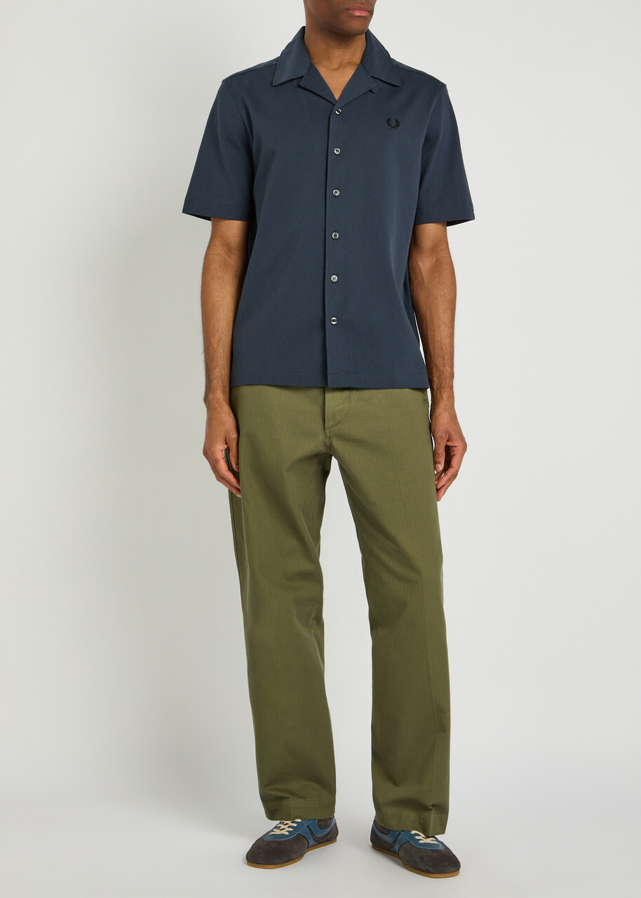 Fred Perry Logo-embroidered Piqué Cotton Shirt Navy