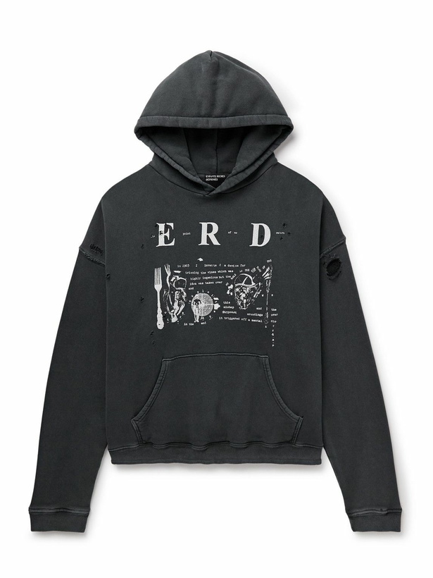 Photo: Enfants Riches Déprimés - My Role in the War Distressed Logo-Print Cotton-Jersey Hoodie - Gray