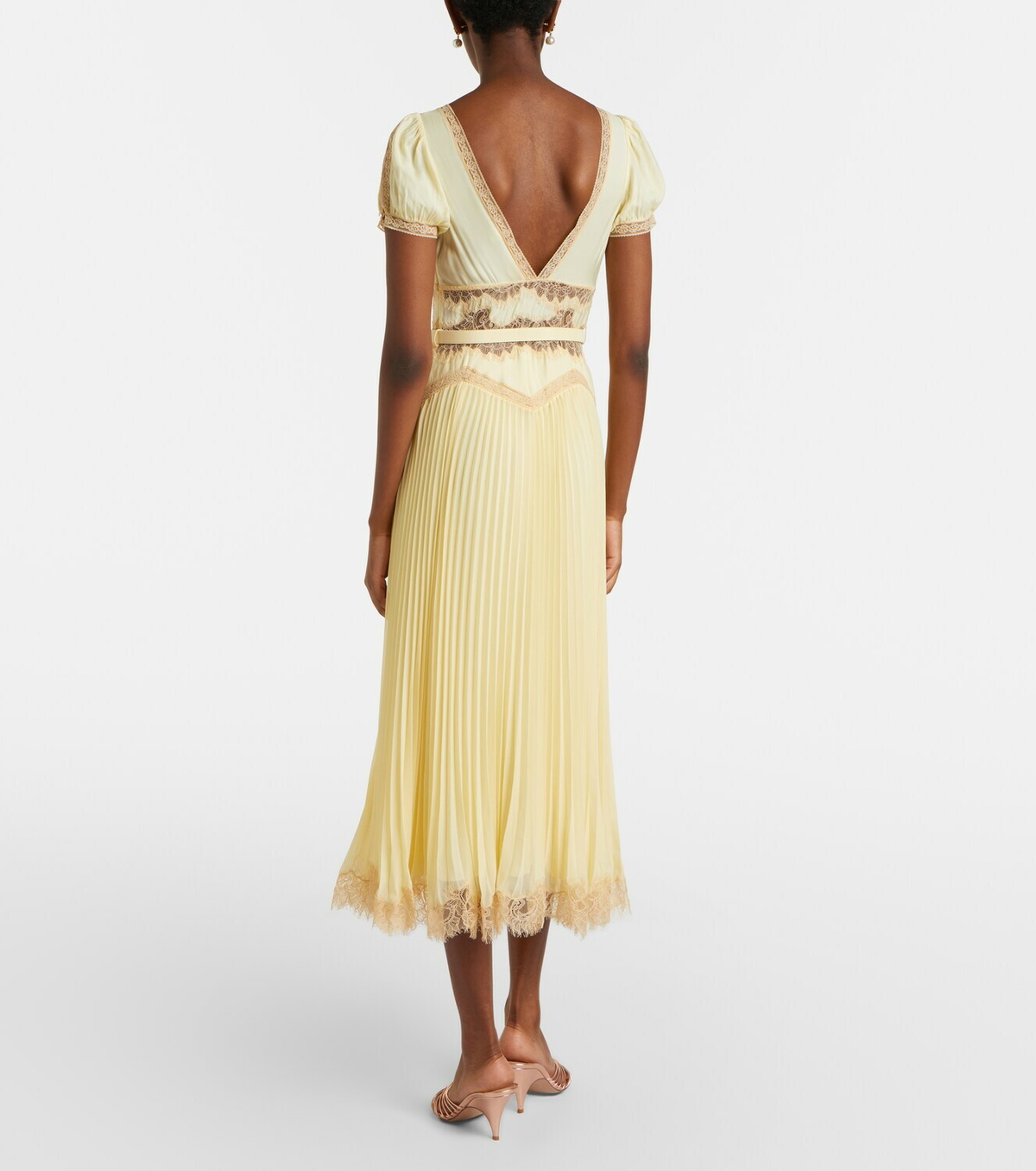 Self-Portrait Lace-trimmed pleated midi dress