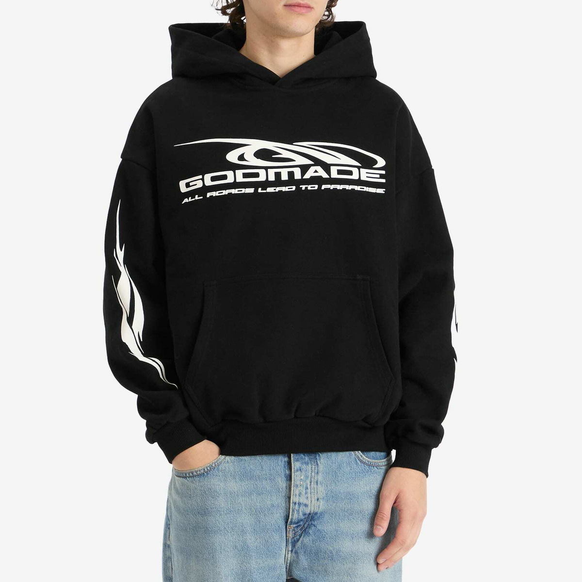 God Made Men's Road To Paradise Hoodie in Washed Black