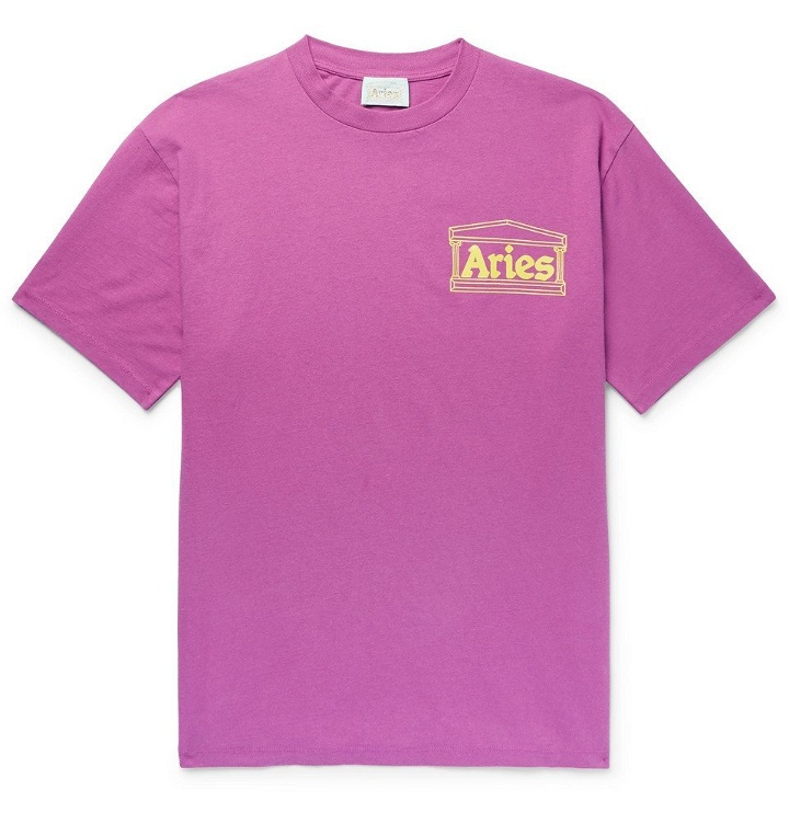 Photo: Aries - Logo-Print Cotton-Jersey T-Shirt - Men - Magenta