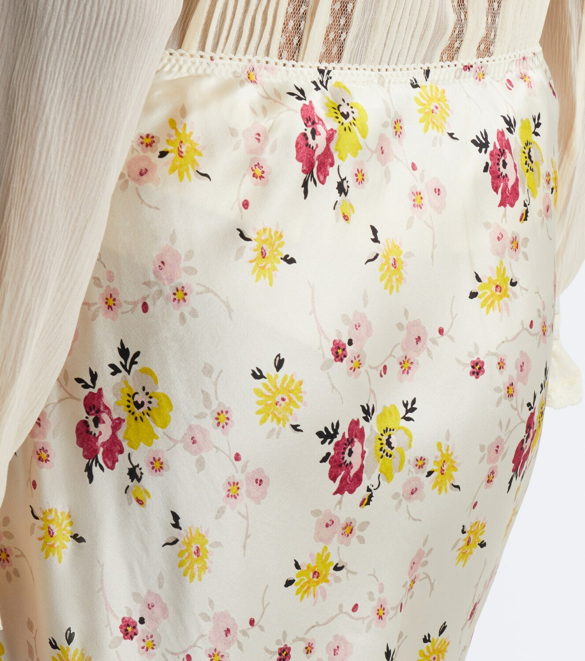 Dôen Elowette lace-trimmed silk satin midi skirt