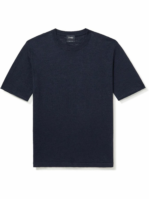 Photo: Drake's - Linen and Silk-Blend T-Shirt - Blue