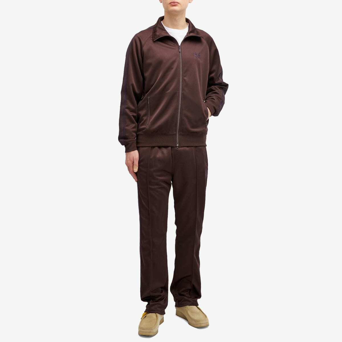 Needles Men's Poly Smooth Narrow Track Pant in Dark Brown