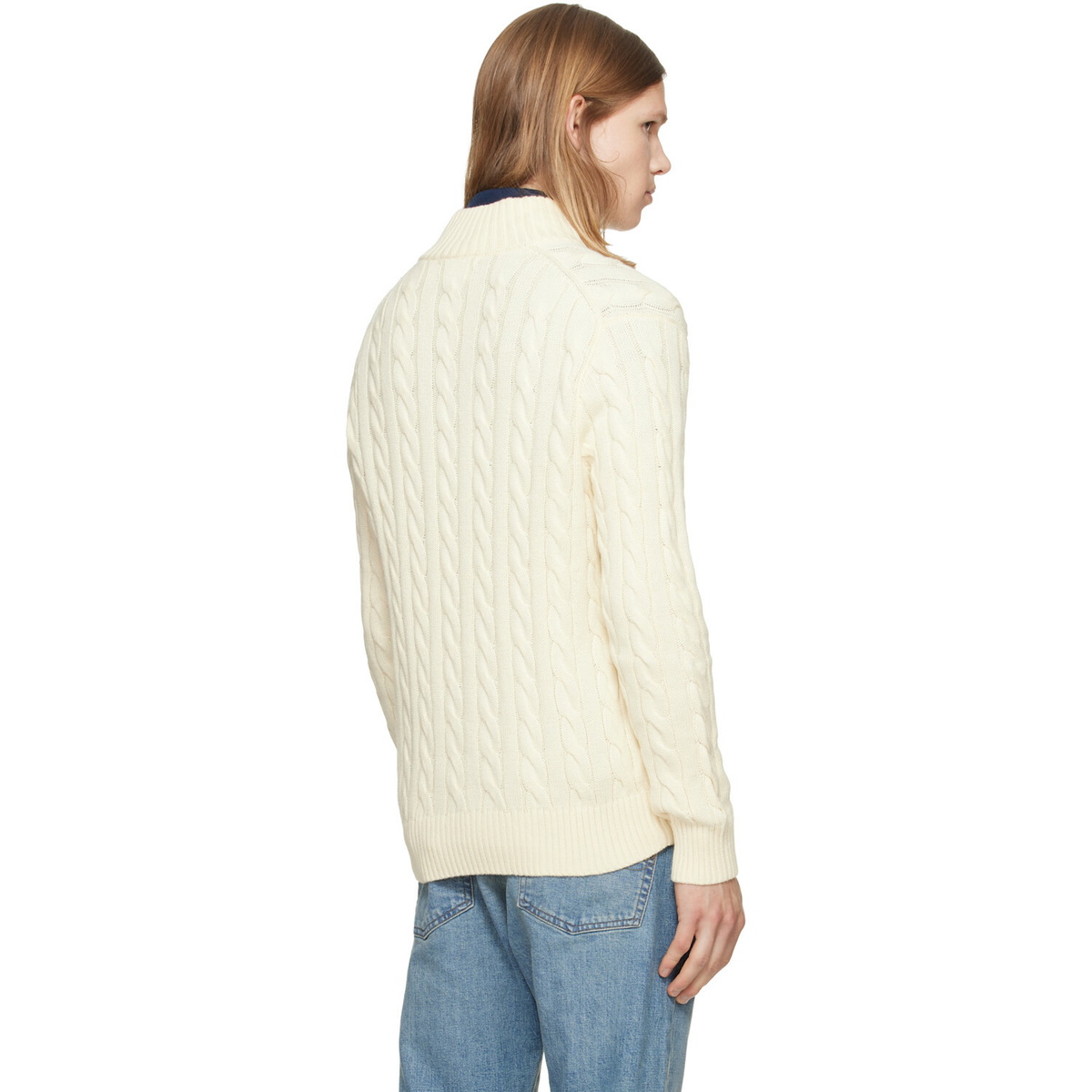 Polo Ralph Lauren Off-White Cable-Knit Cotton Quarter-Zip Sweater
