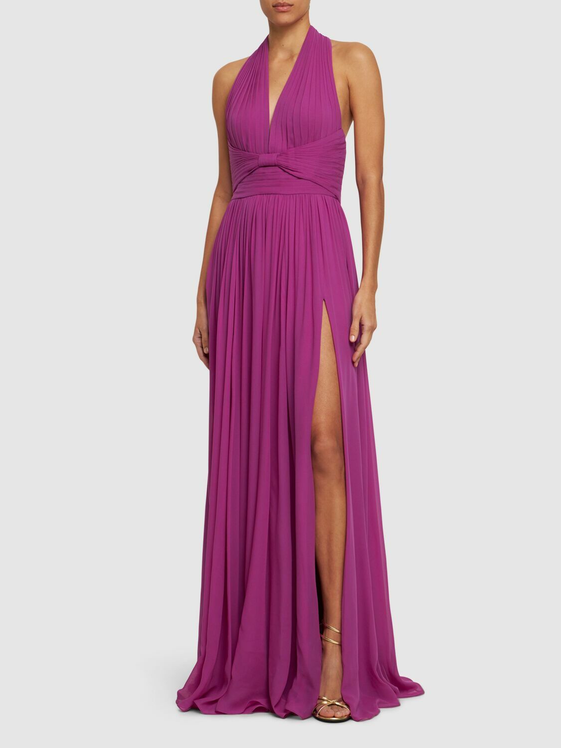 ELIE SAAB - Pleated Silk Long Halter Dress Elie Saab