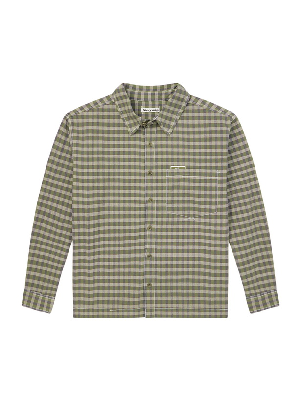 Photo: Story mfg. - Bracken Appliquéd Checked Organic Cotton Shirt - Green