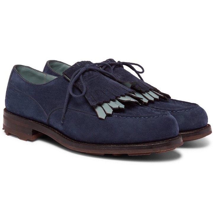 Photo: J.M. Weston - Leather-Trimmed Suede Kiltie Derby Shoes - Men - Navy